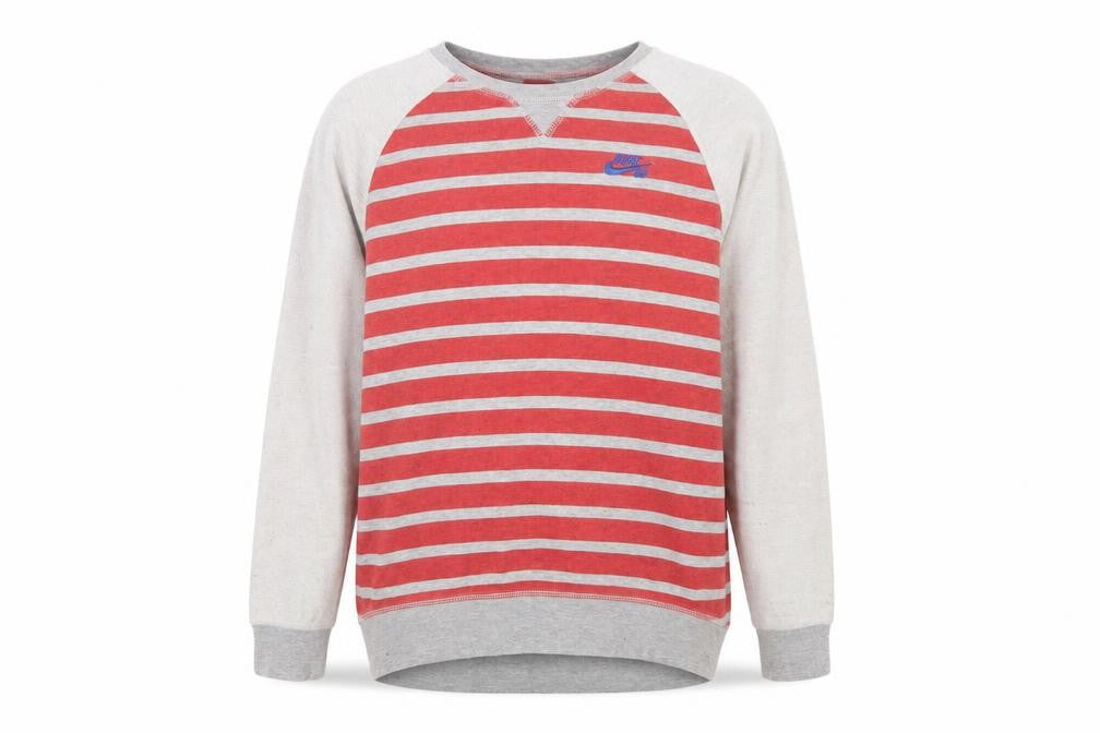 Front view of Nike boys’ red grey striped pullover sweatshirt xl 13-15 years
