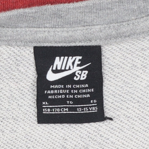 Nike Boys Red Grey Striped Pullover Sweatshirt XL 13-15 Years