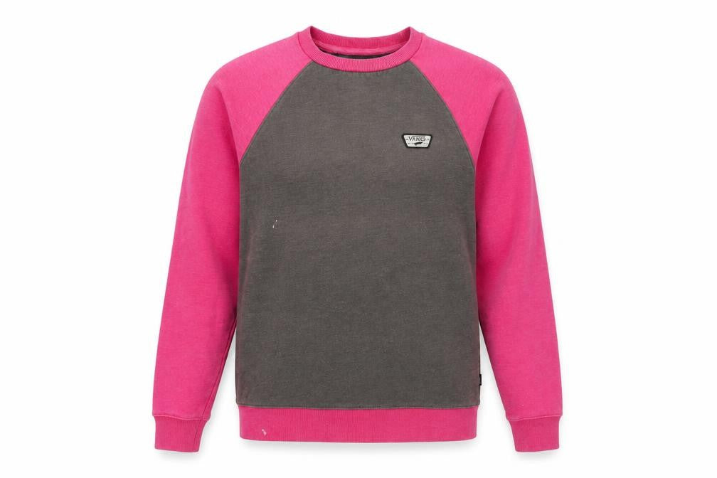 Front view of Vans women’s xs pink & grey pullover sweatshirt raglan sleeve