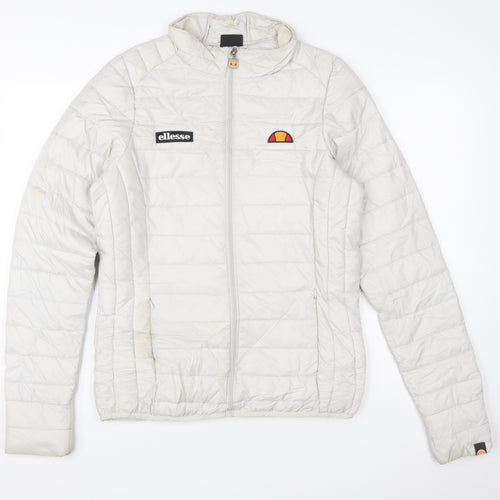 Ellesse Women White Puffer Jacket Size 10 Quilted Lightweight Zip