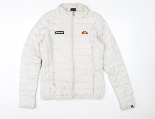 Ellesse Women White Puffer Jacket Size 10 Quilted Lightweight Zip