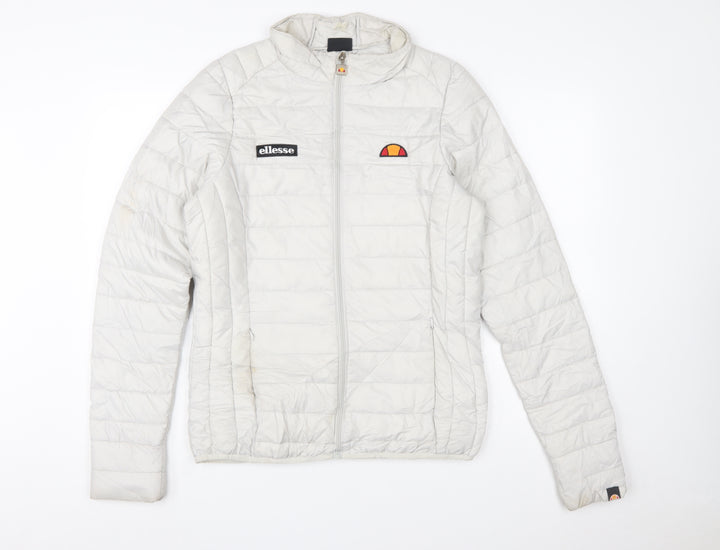 Ellesse Women White Puffer Jacket Size 10 Quilted Lightweight Zip