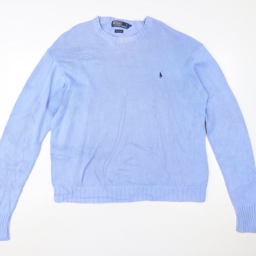 Ralph Lauren Men's Blue Cotton Crew Neck Jumper L