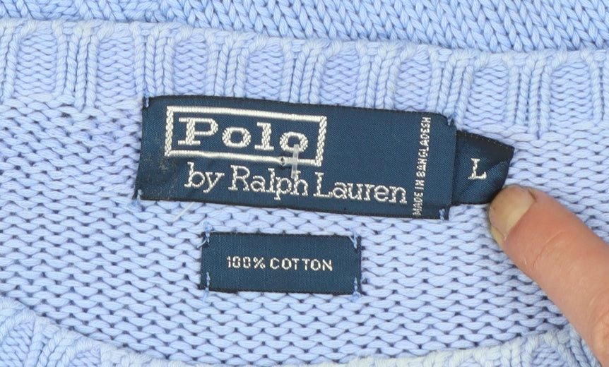 Ralph Lauren Men's Blue Cotton Crew Neck Jumper L