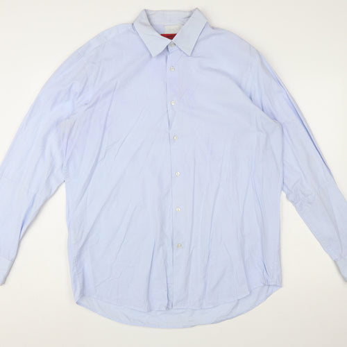 Hugo Boss Men's Blue Regular Fit Cotton Long Sleeve Button-Up Shirt Size 17