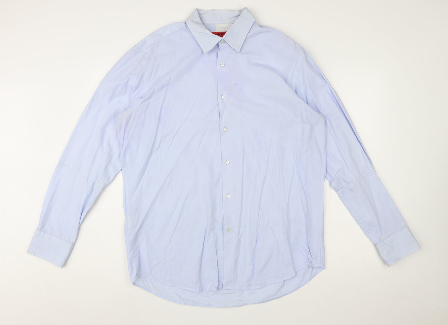 Hugo Boss Men's Blue Regular Fit Cotton Long Sleeve Button-Up Shirt Size 17