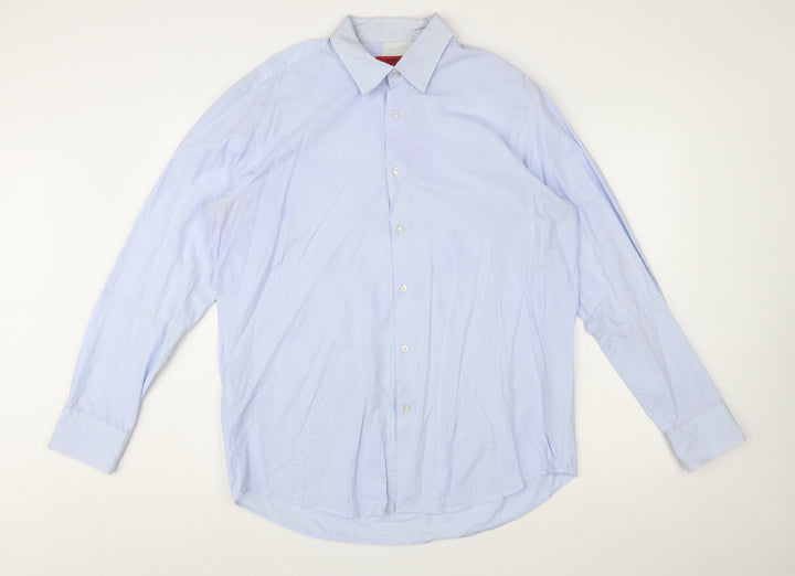 Hugo Boss Men's Blue Regular Fit Cotton Long Sleeve Button-Up Shirt Size 17
