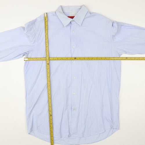 Hugo Boss Men's Blue Regular Fit Cotton Long Sleeve Button-Up Shirt Size 17