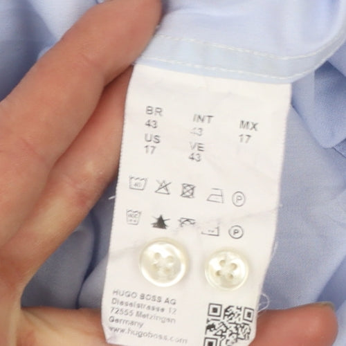 Hugo Boss Men's Blue Regular Fit Cotton Long Sleeve Button-Up Shirt Size 17