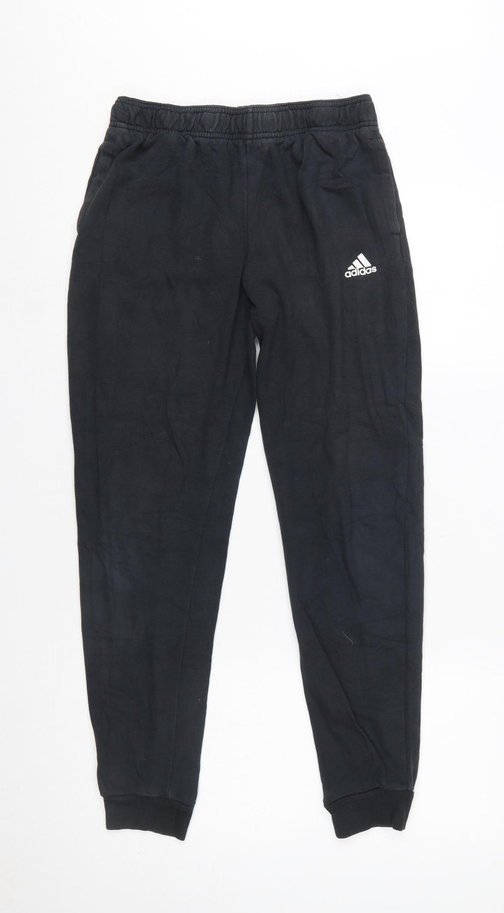 adidas Boys Black Jogger Trousers 13-14 Years Elastic Waist Fleece Pants