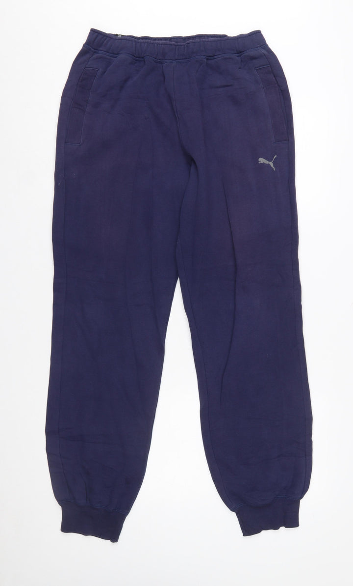 Puma Men Blue Medium Sweatpants Logo Tapered Cotton Blend
