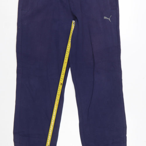 Puma Men Blue Medium Sweatpants Logo Tapered Cotton Blend