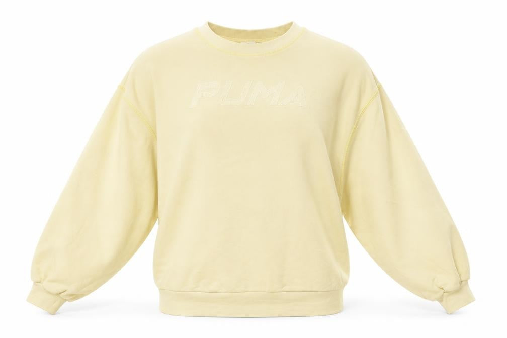 Front view of Puma Women’s Yellow Crew Neck Pullover Sweatshirt, size S