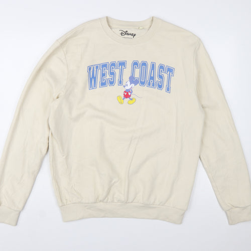 Disney Women Beige Mickey Mouse West Coast Cotton Sweatshirt Size 12 L