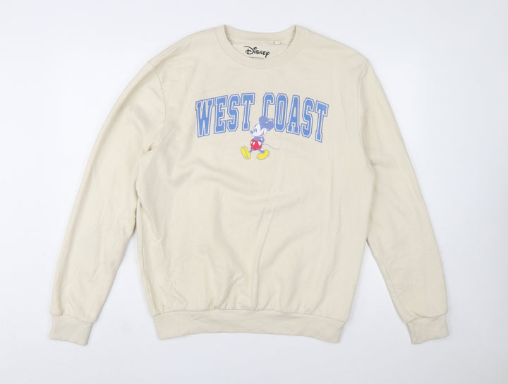 Disney Women Beige Mickey Mouse West Coast Cotton Sweatshirt Size 12 L