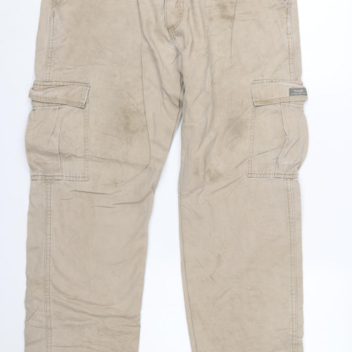 Wrangler Men's Beige Cargo Trousers 36x30 Relaxed Fit Cotton