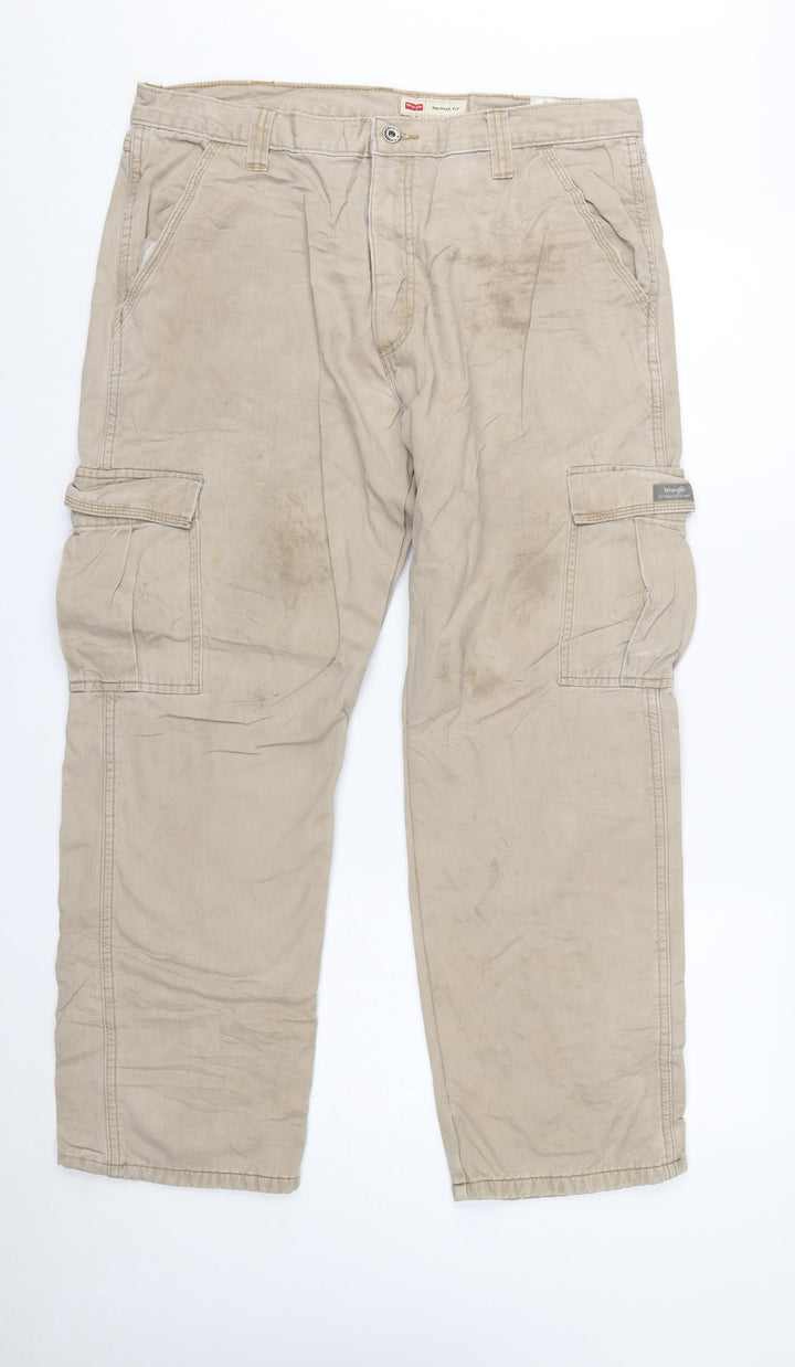 Wrangler Men's Beige Cargo Trousers 36x30 Relaxed Fit Cotton
