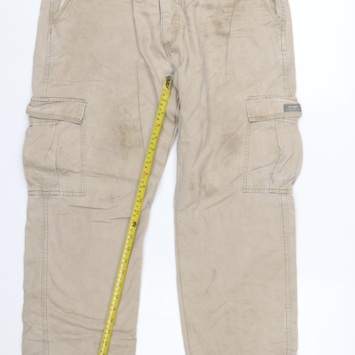 Wrangler Men's Beige Cargo Trousers 36x30 Relaxed Fit Cotton