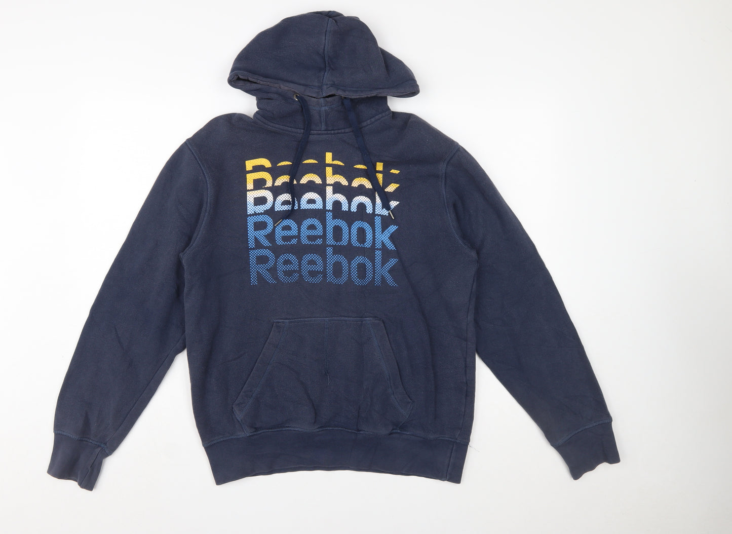 Reebok Men Blue Pullover Hoodie S Regular Fit Fleece Logo Sportswear