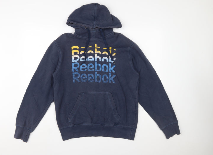 Reebok Men Blue Pullover Hoodie S Regular Fit Fleece Logo Sportswear