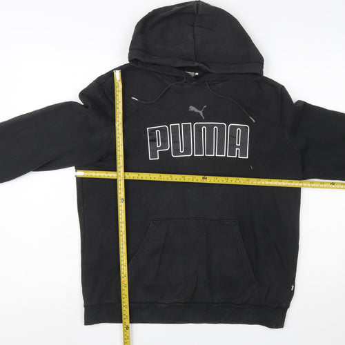 Puma Men's Black Pullover Hoodie Size M Logo Fleece Sweatshirt
