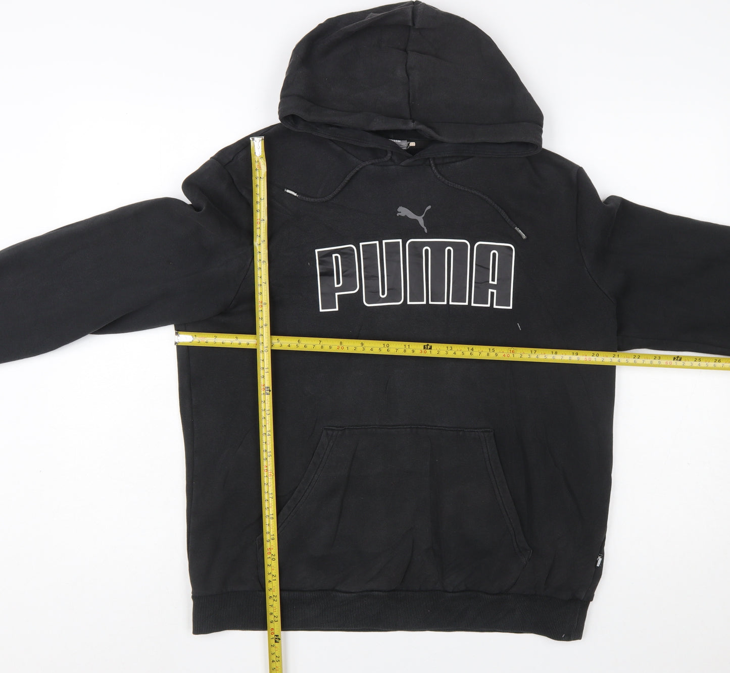 Puma Men's Black Pullover Hoodie Size M Logo Fleece Sweatshirt