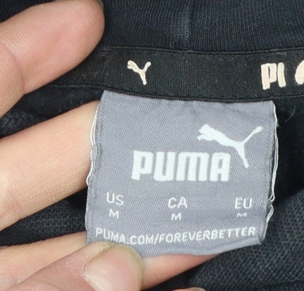 Puma Men's Black Pullover Hoodie Size M Logo Fleece Sweatshirt