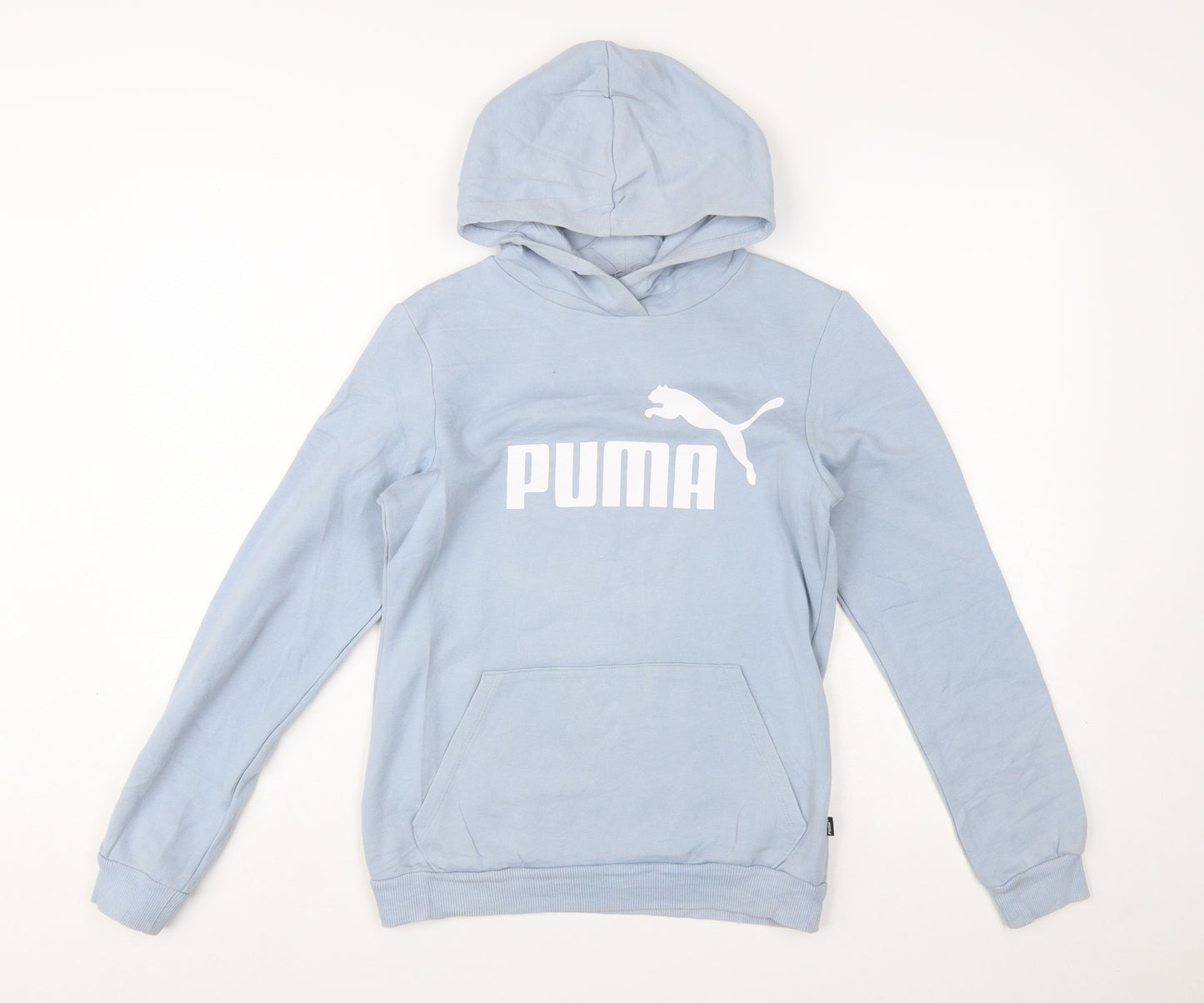 Puma Girls Blue Pullover Hoodie 13-14 Years Logo Print Cotton Blend