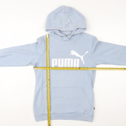 Puma Girls Blue Pullover Hoodie 13-14 Years Logo Print Cotton Blend
