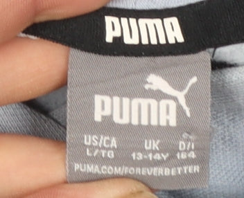 Puma Girls Blue Pullover Hoodie 13-14 Years Logo Print Cotton Blend
