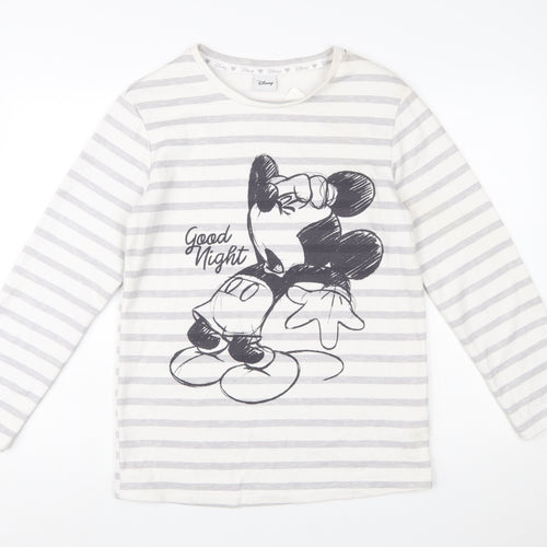 Disney Women’s White Striped Mickey Mouse Pullover Sweatshirt XS