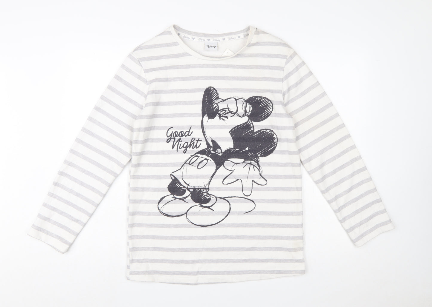 Disney Women’s White Striped Mickey Mouse Pullover Sweatshirt XS