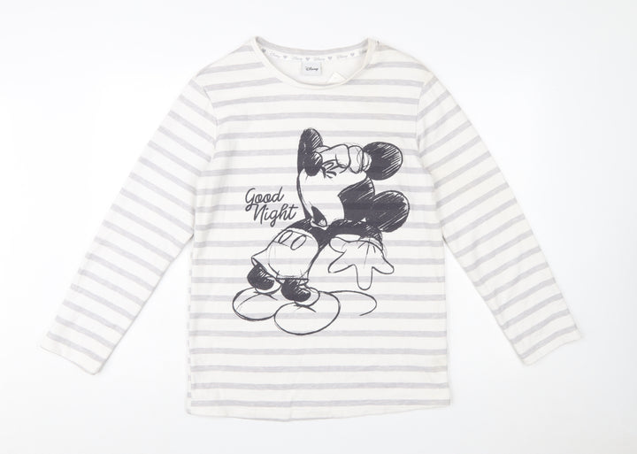 Disney Women’s White Striped Mickey Mouse Pullover Sweatshirt XS