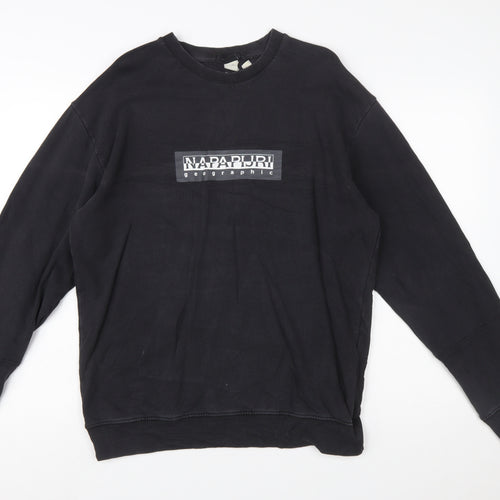 Napapijri Men's Black Small Logo Crew Neck Pullover Sweatshirt