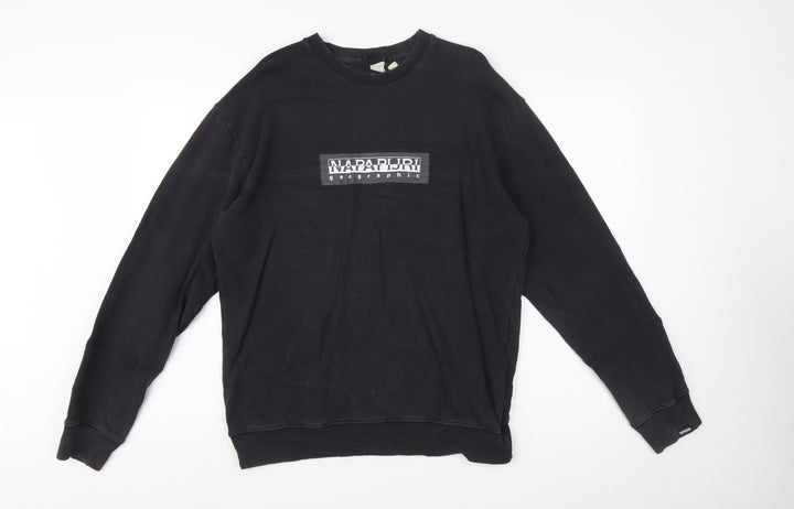 Napapijri Men's Black Small Logo Crew Neck Pullover Sweatshirt