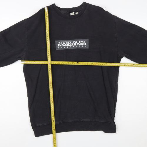 Napapijri Men's Black Small Logo Crew Neck Pullover Sweatshirt
