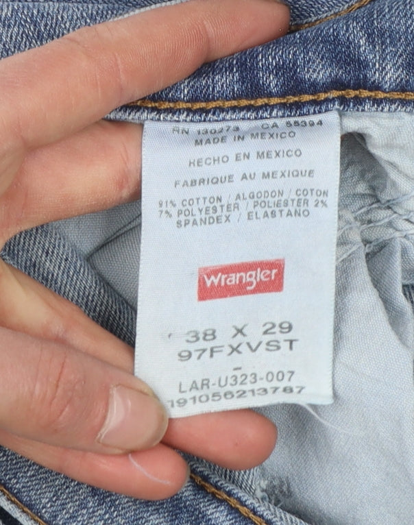 Wrangler Men's Blue Straight Jeans 38x29 Regular Fit Denim Comfort Stretch