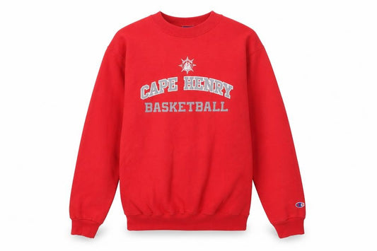 Front view of Champion Women's Red Cape Henry Basketball Pullover Sweatshirt, size S