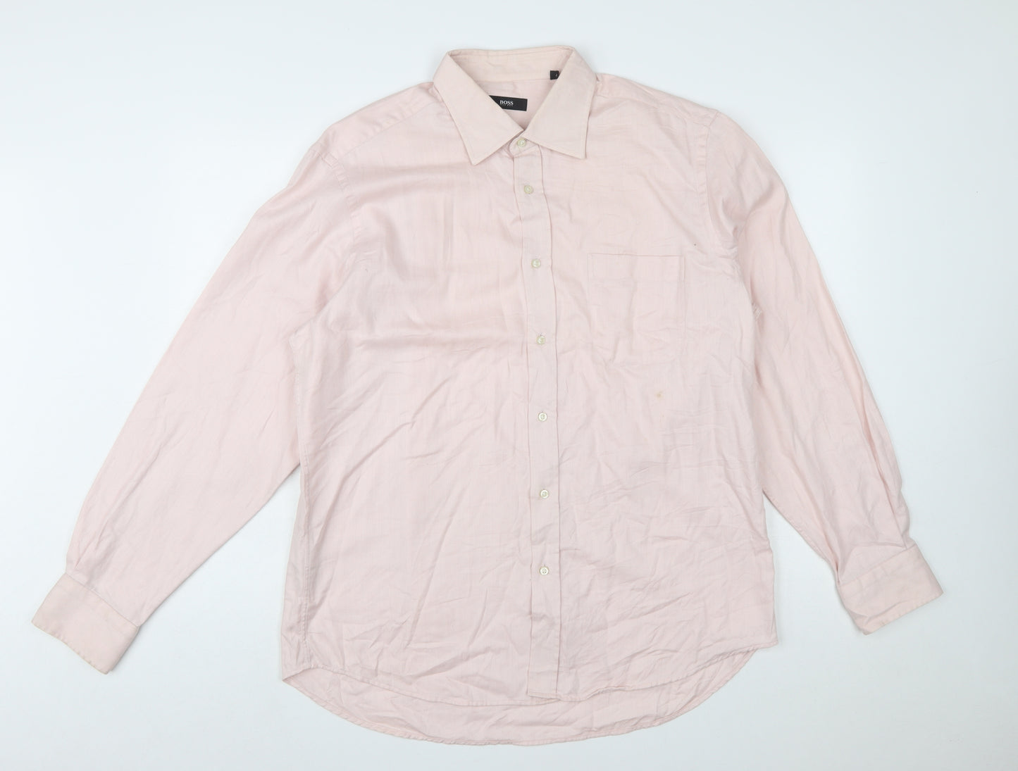 Hugo Boss Men's Pink 100% Cotton Long Sleeve Regular Fit Shirt 17 43