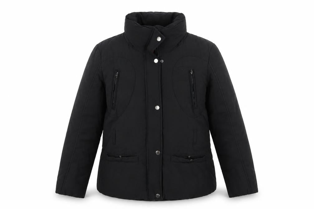 Front view of Robe di Kappa women’s black l puffer jacket cotton blend mid-length