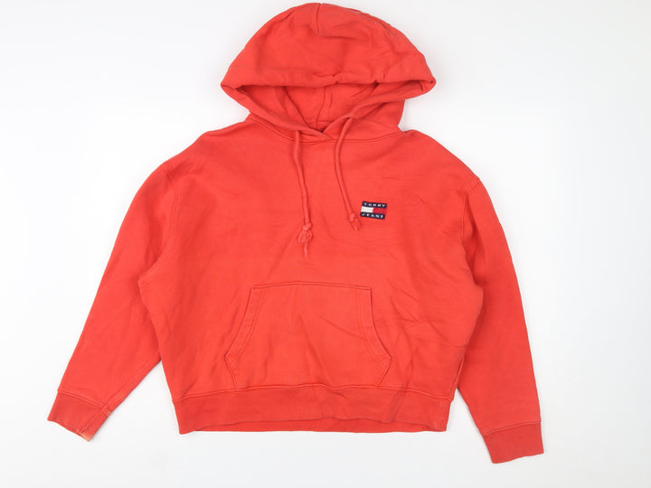 Tommy Jeans Women's Red Pullover Hoodie Size S Cotton Logo Casual