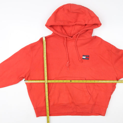 Tommy Jeans Women's Red Pullover Hoodie Size S Cotton Logo Casual