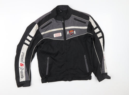 SQ Men's Black Small Motorcycle Jacket with Reflective Details