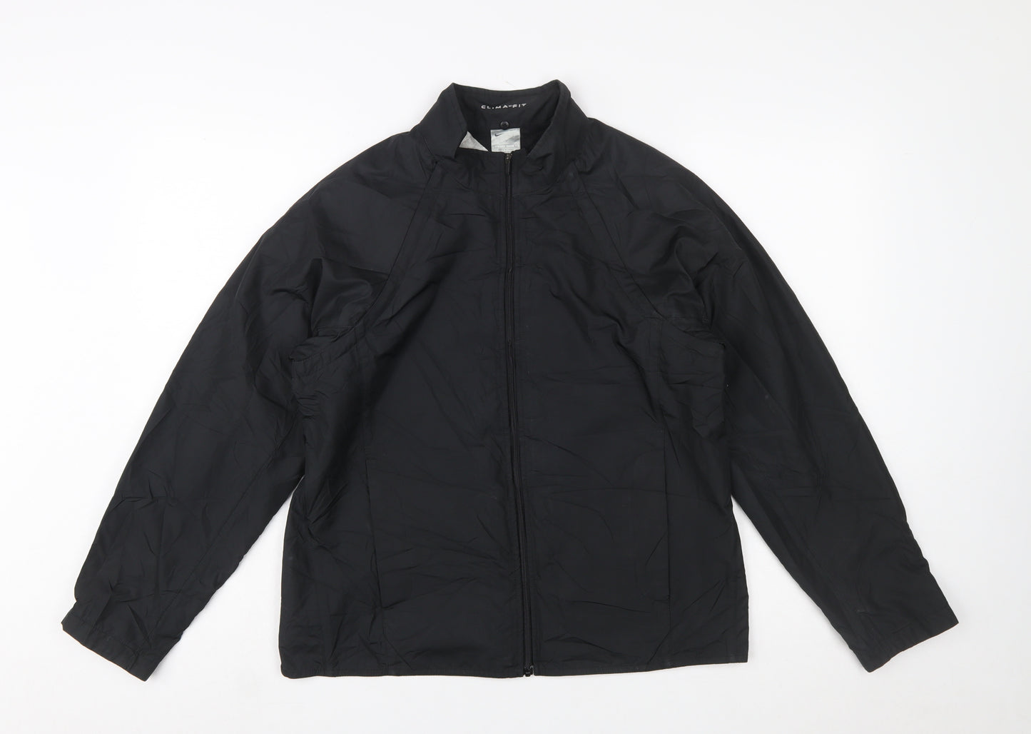 Nike Women Black L Clima-Fit Windbreaker Jacket Lightweight Full Zip