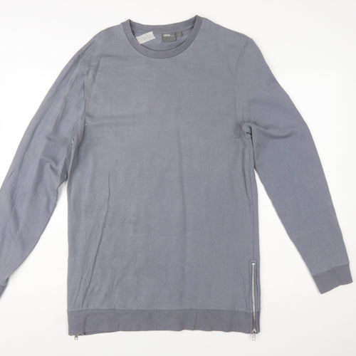 ASOS Womens Grey Long Sleeve Pullover Sweatshirt L Zip Detail Cotton Blend