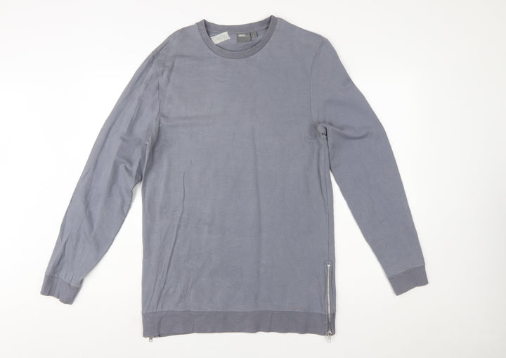 ASOS Womens Grey Long Sleeve Pullover Sweatshirt L Zip Detail Cotton Blend