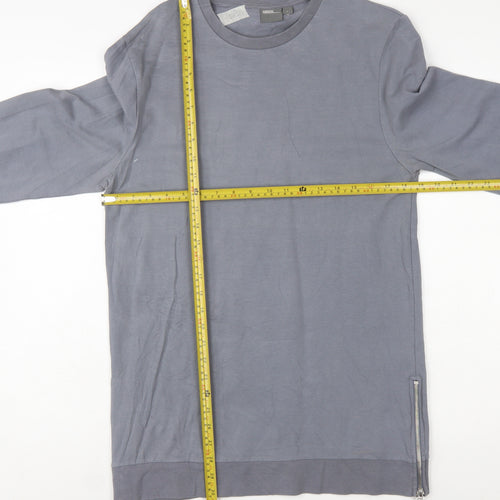 ASOS Womens Grey Long Sleeve Pullover Sweatshirt L Zip Detail Cotton Blend