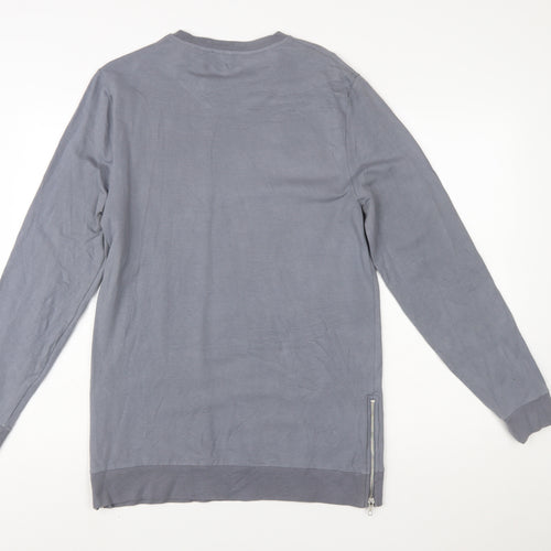 ASOS Womens Grey Long Sleeve Pullover Sweatshirt L Zip Detail Cotton Blend