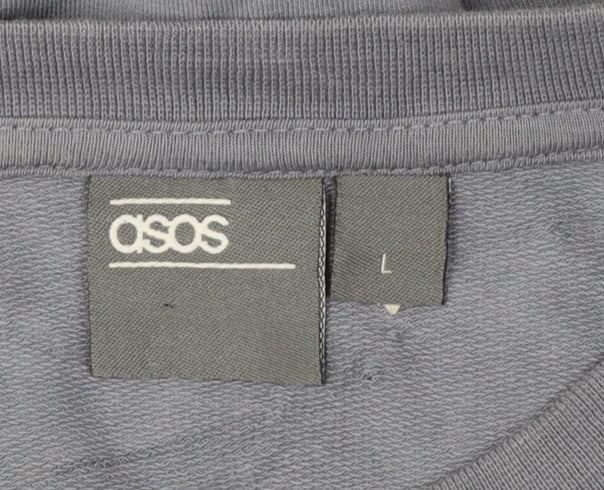 ASOS Womens Grey Long Sleeve Pullover Sweatshirt L Zip Detail Cotton Blend