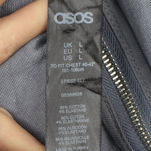 ASOS Womens Grey Long Sleeve Pullover Sweatshirt L Zip Detail Cotton Blend